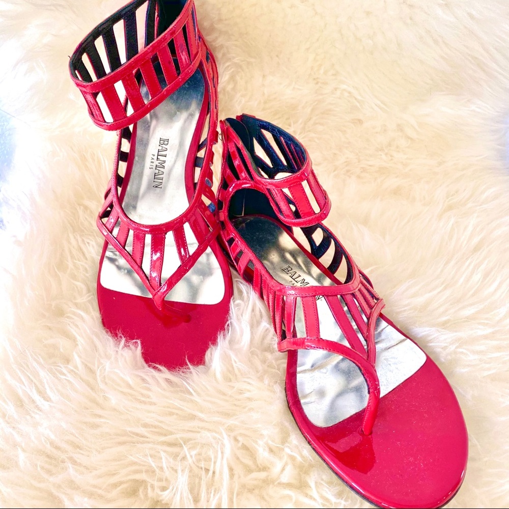 BALMAIN Greek Sandals in Red